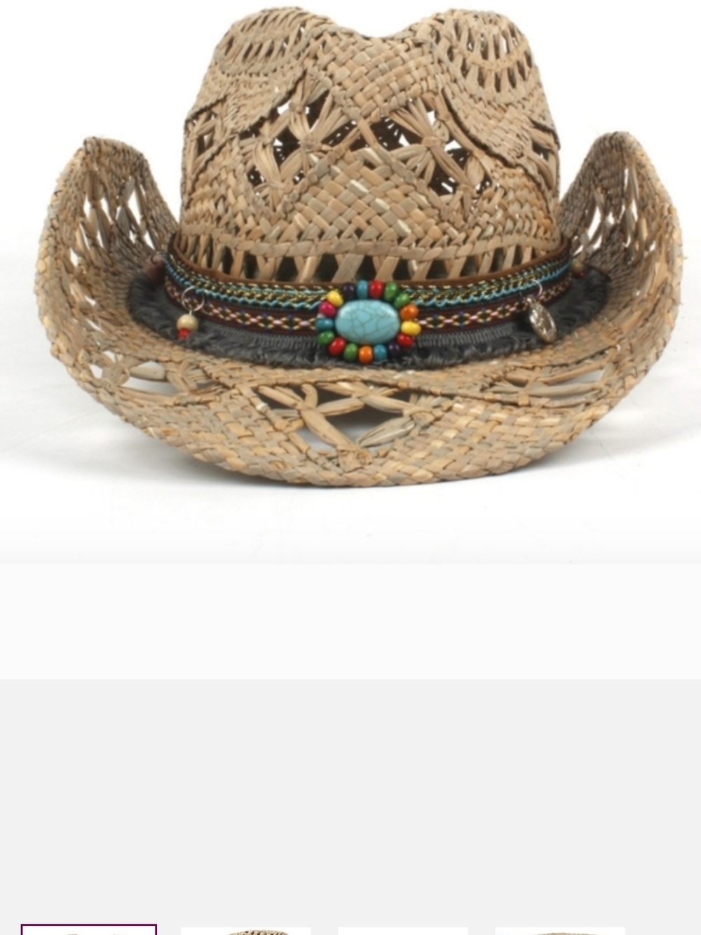 BohomianStraw Cowboy Hat with Turquoise Beaded Accent